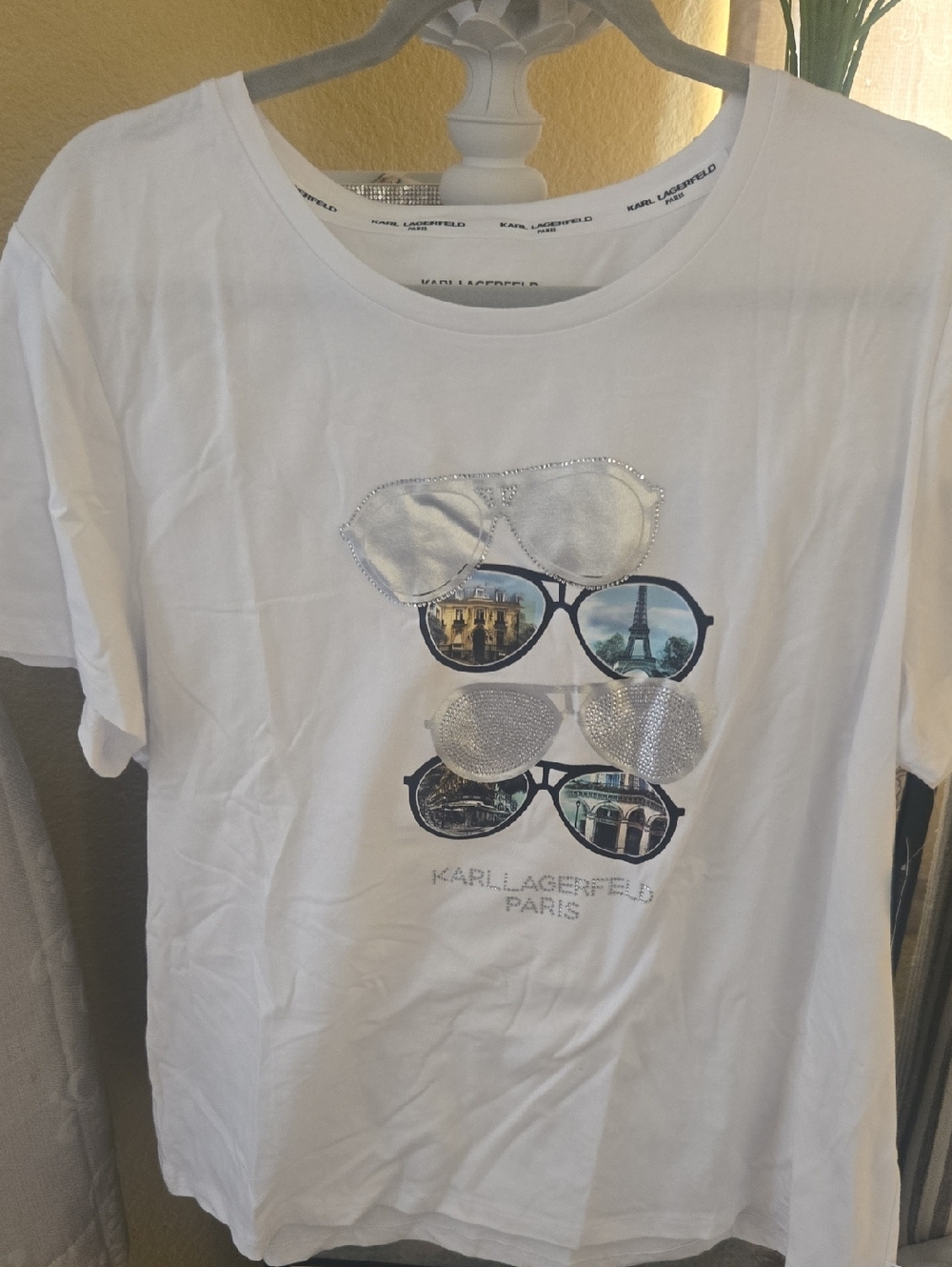 Karl Lagerfeld White Short Sleeve Tee with Sunglasses Graphic